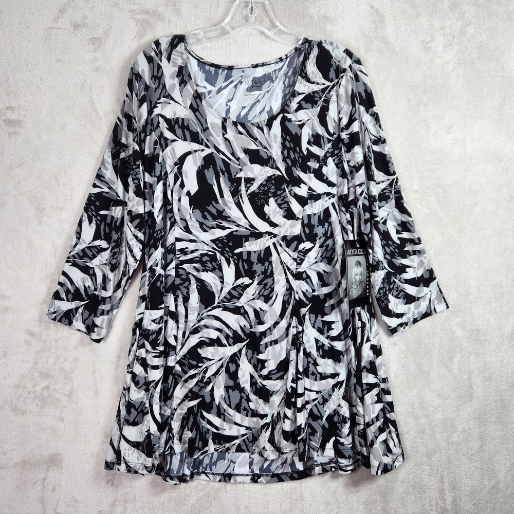Women with Control‎ Tunic Womens Large Black Leaf Como Jersey Godet Top A678114